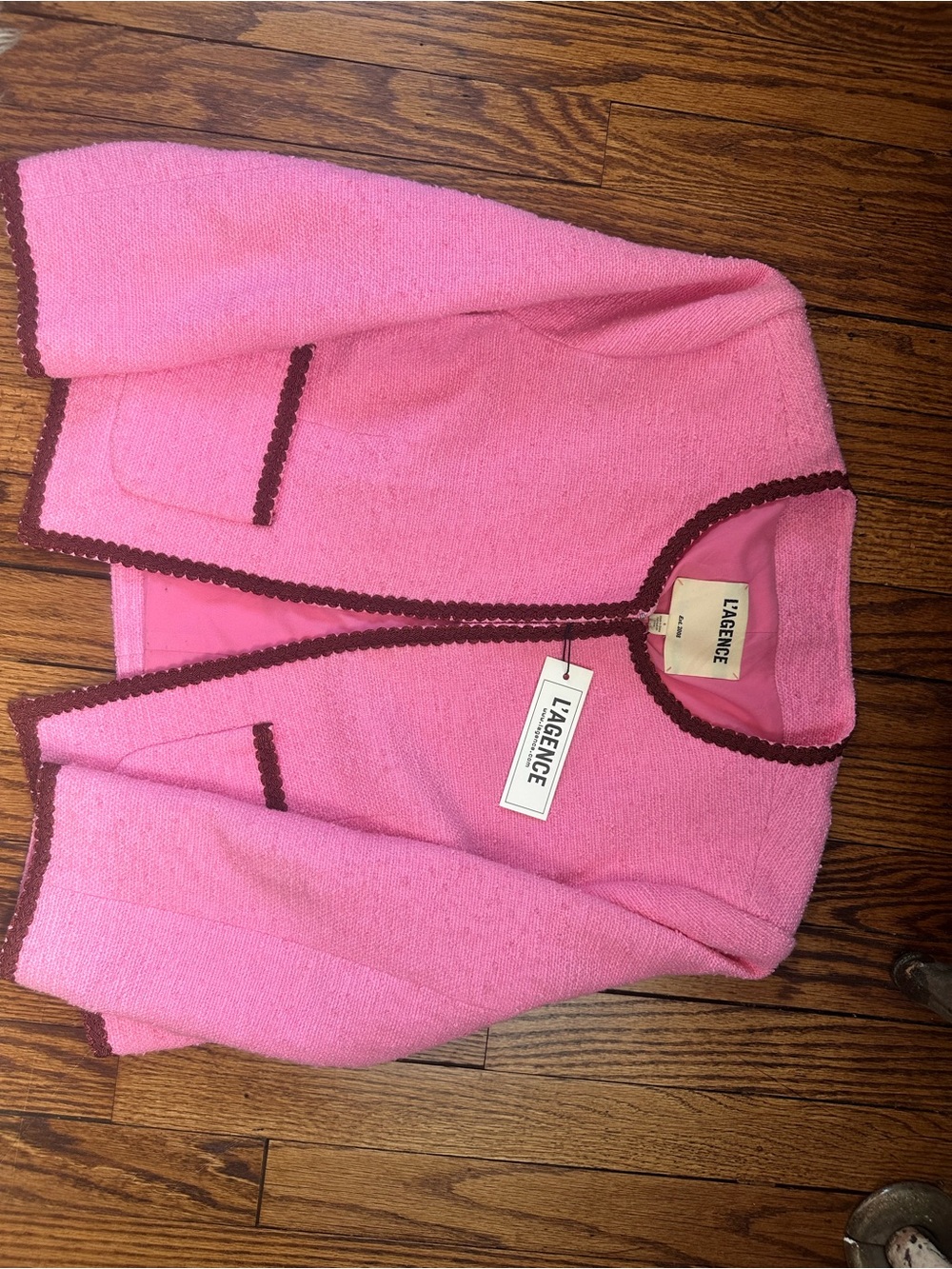 L'AGENCE Cropped Hot Pink Bouclé Jacket